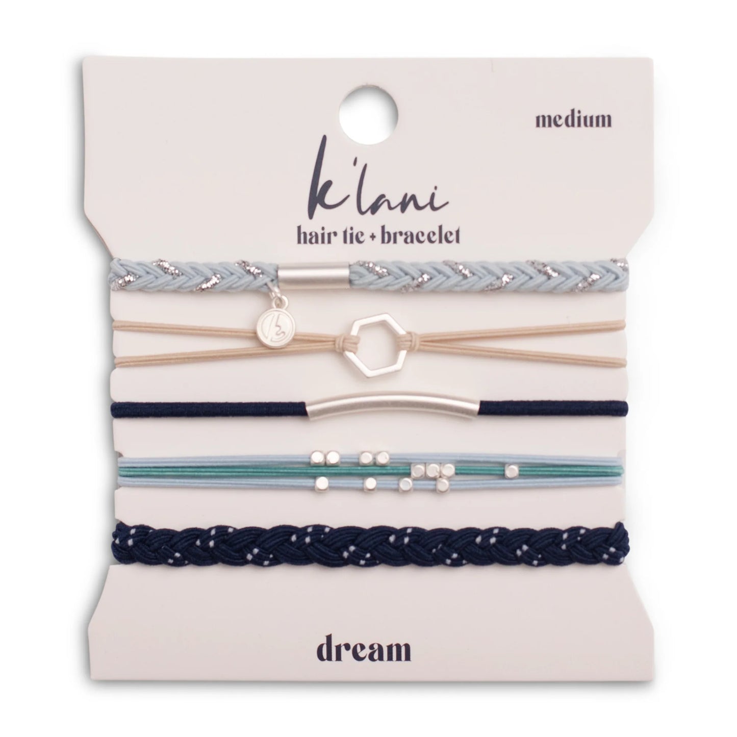 Dream Silver Hexagon Charm Blue Hair Tie Bracelet Set