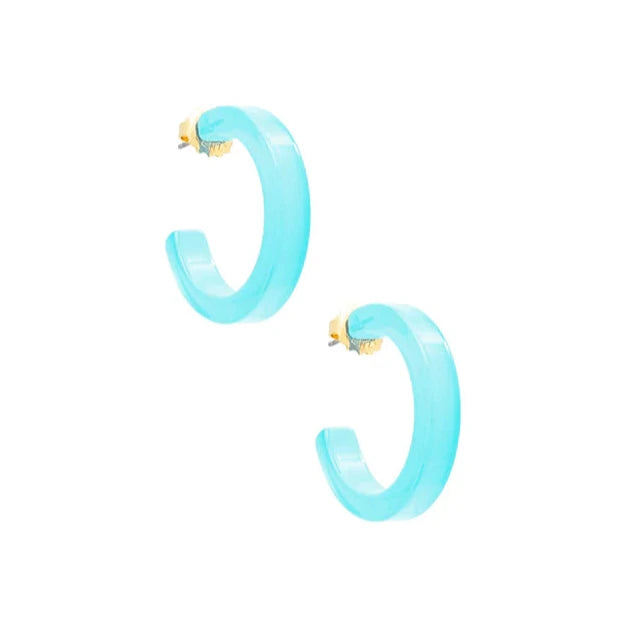 Small Resin Hoop Earrings Bright Blue