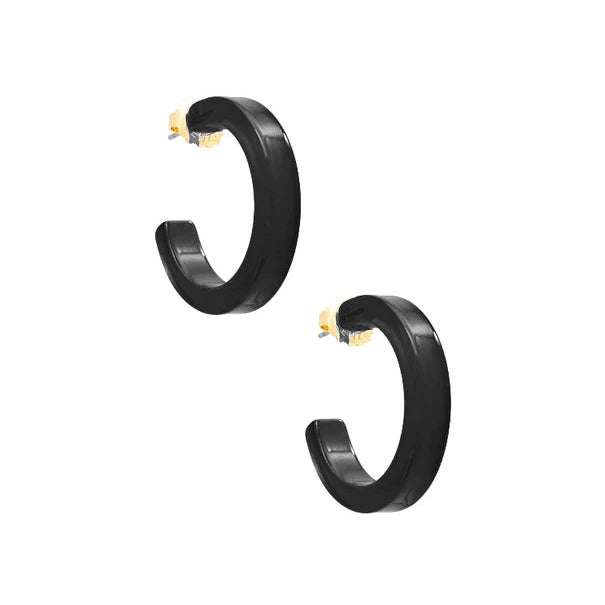 Small Resin Hoop Earrings Black