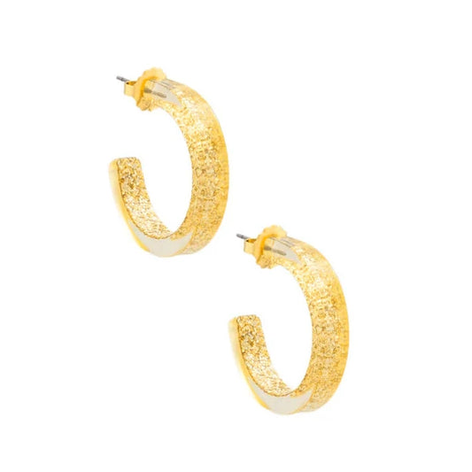 Small Resin Hoop Earrings Gold Sparkle