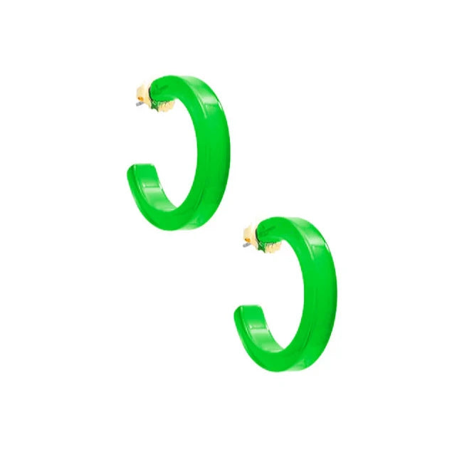 Small Resin Hoop Earrings Green