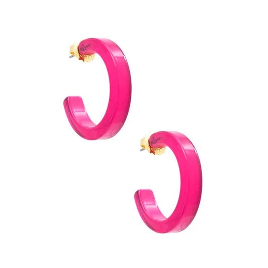 Small Resin Hoop Earrings Hot Pink