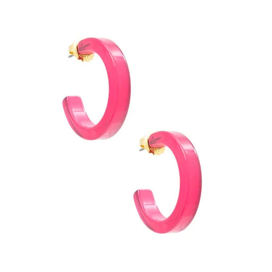 Small Resin Hoop Earrings Neon Pink