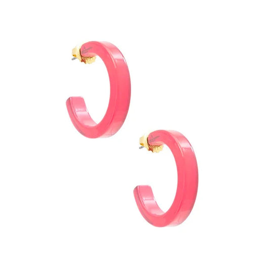 Small Resin Hoop Earrings Pink