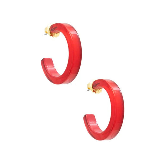 Small Resin Hoop Earrings Red