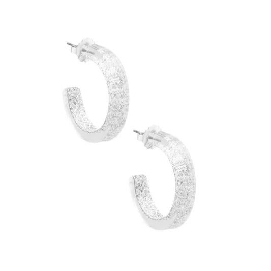 Small Resin Hoop Earrings Silver Sparkle