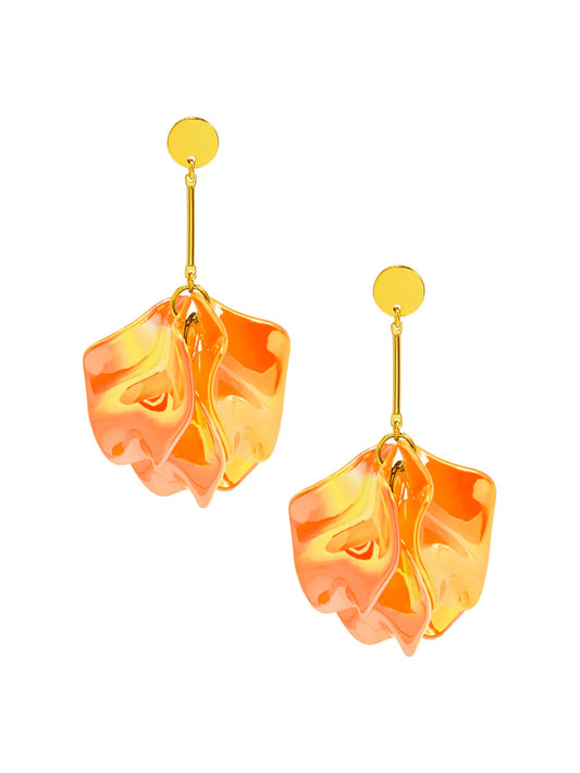 Iridescent 4-Petal Drop Earrings Orange