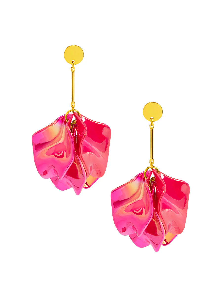Iridescent 4-Petal Drop Earrings Hot Pink