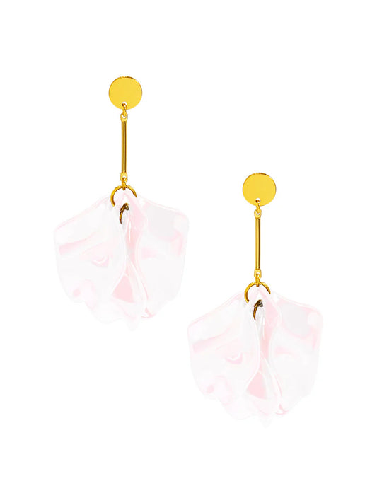 Iridescent 4-Petal Drop Earrings White