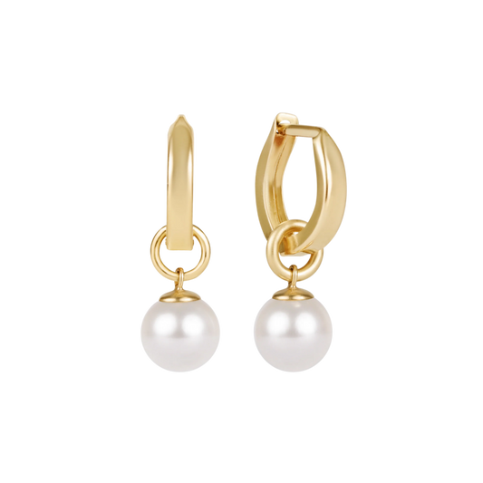 Huggie Gold 0.5" Hoop Earrings Classic Pearl 8mm Charm