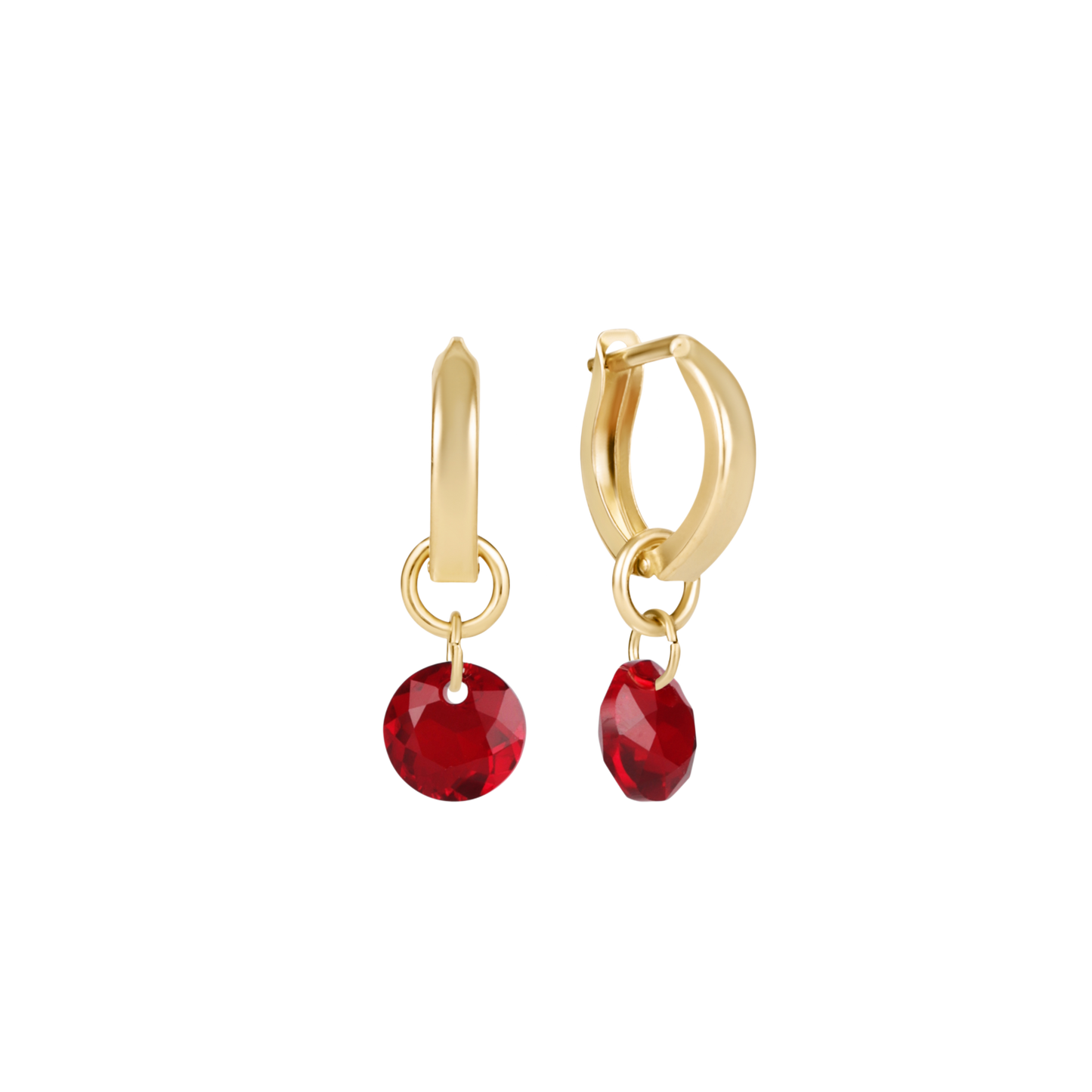 Huggie Gold 0.5" Hoop Reflection Small Charm Garnet