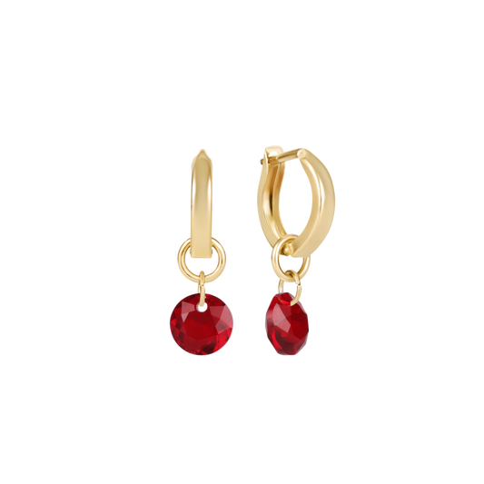 Huggie Gold 0.5" Hoop Reflection Small Charm Garnet