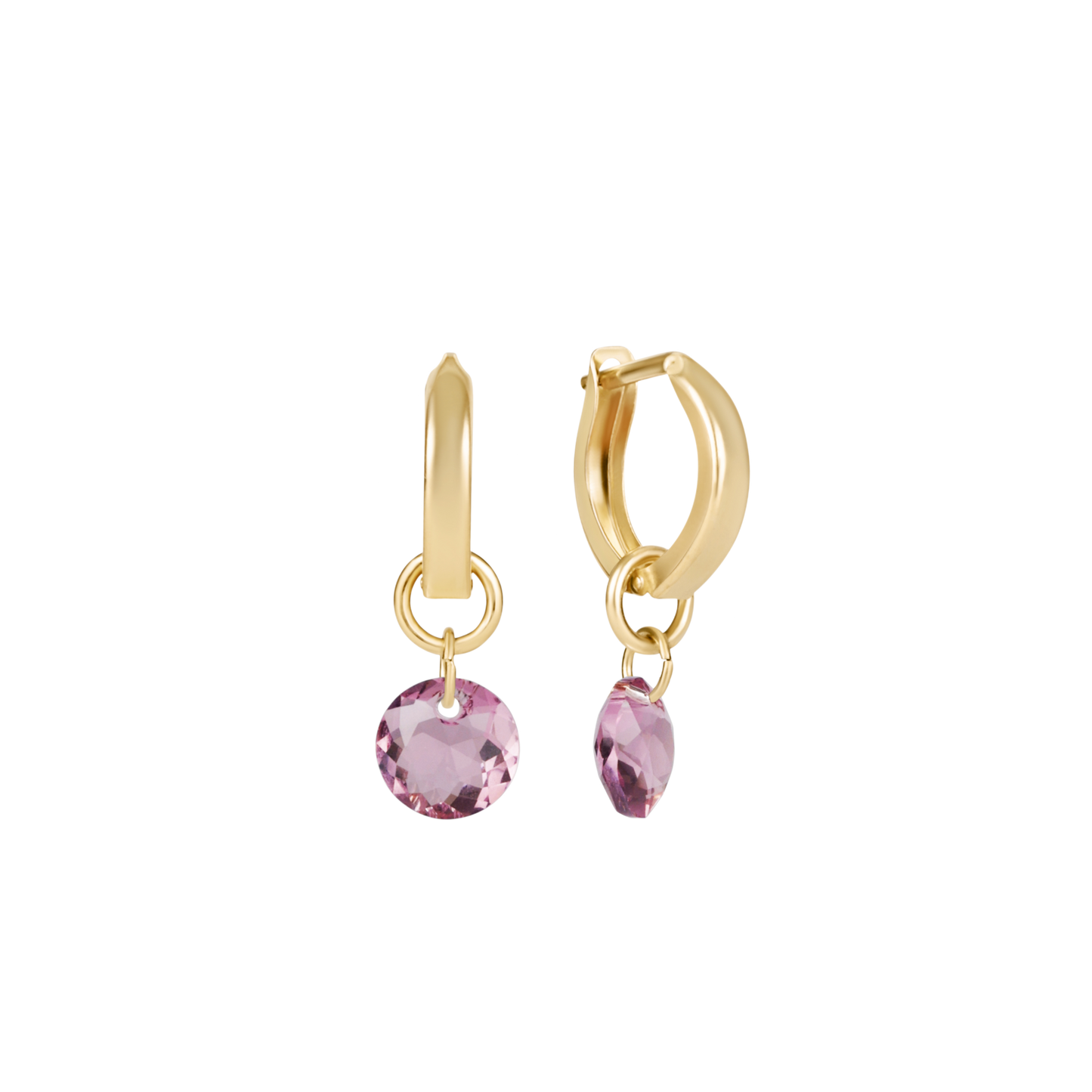 Huggie Gold 0.5" Hoop Reflection Small Charm Amethyst
