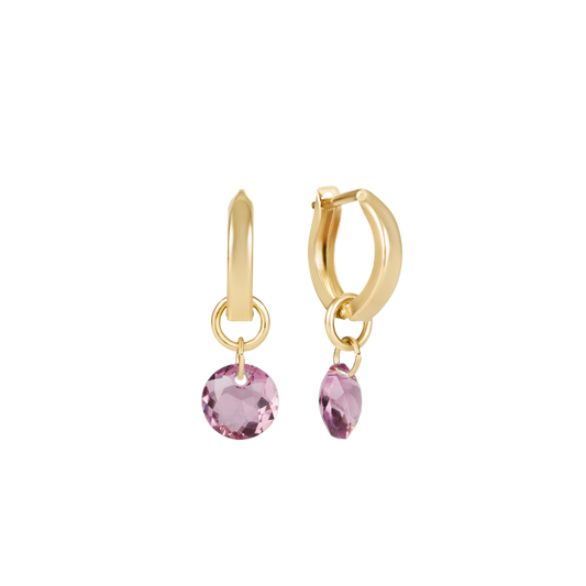 Huggie Gold 0.5" Hoop Reflection Small Charm Amethyst