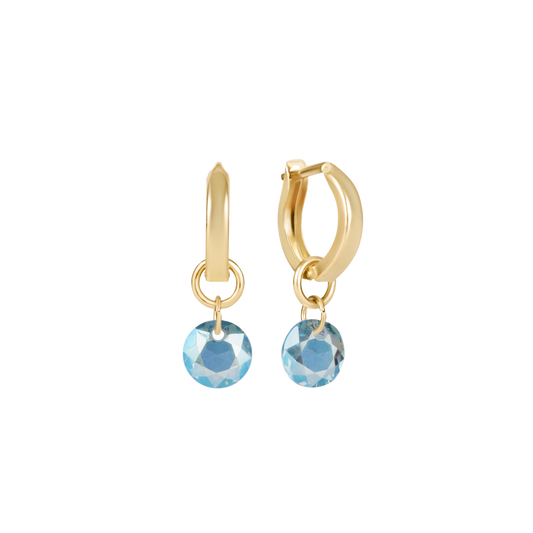 Huggie Gold 0.5" Hoop Reflection Small Charm Aquamarine