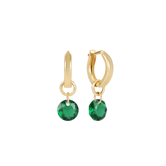 Huggie Gold 0.5" Hoop Reflection Small Charm Emerald