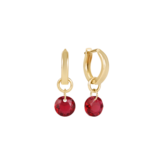 Huggie Gold 0.5" Hoop Reflection Small Charm Ruby