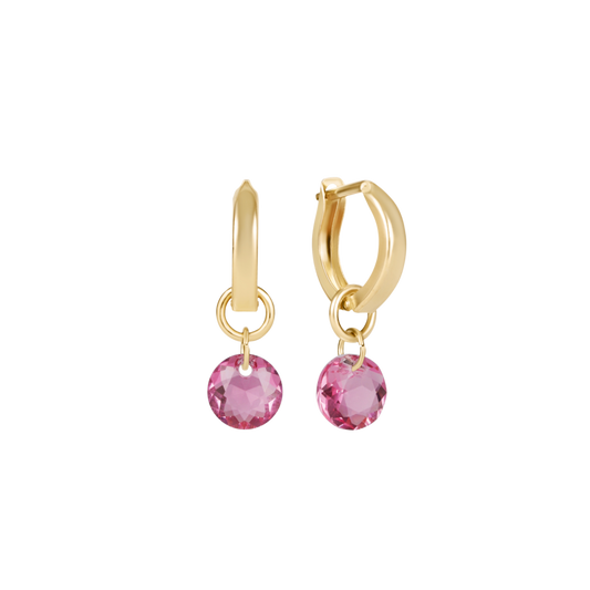 Huggie Gold 0.5" Hoop Reflection Small Charm Tourmaline