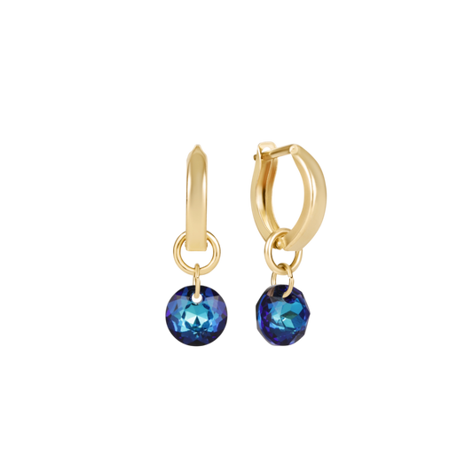 Huggie Gold 0.5" Hoop Reflection Small Charm Blue Topaz