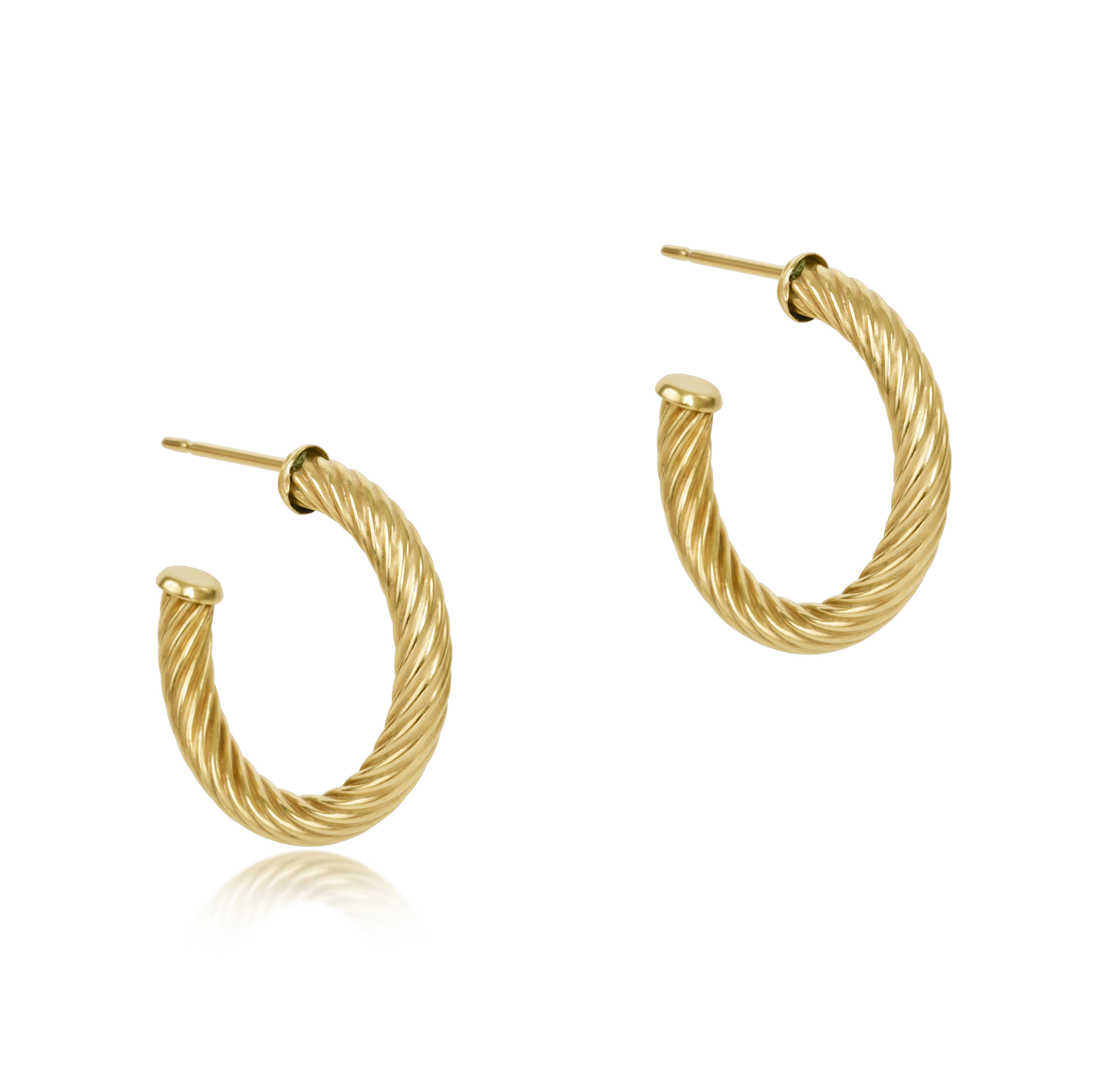 Round Gold 1.125" Post Hoop 4mm Textured Twist Earrings
