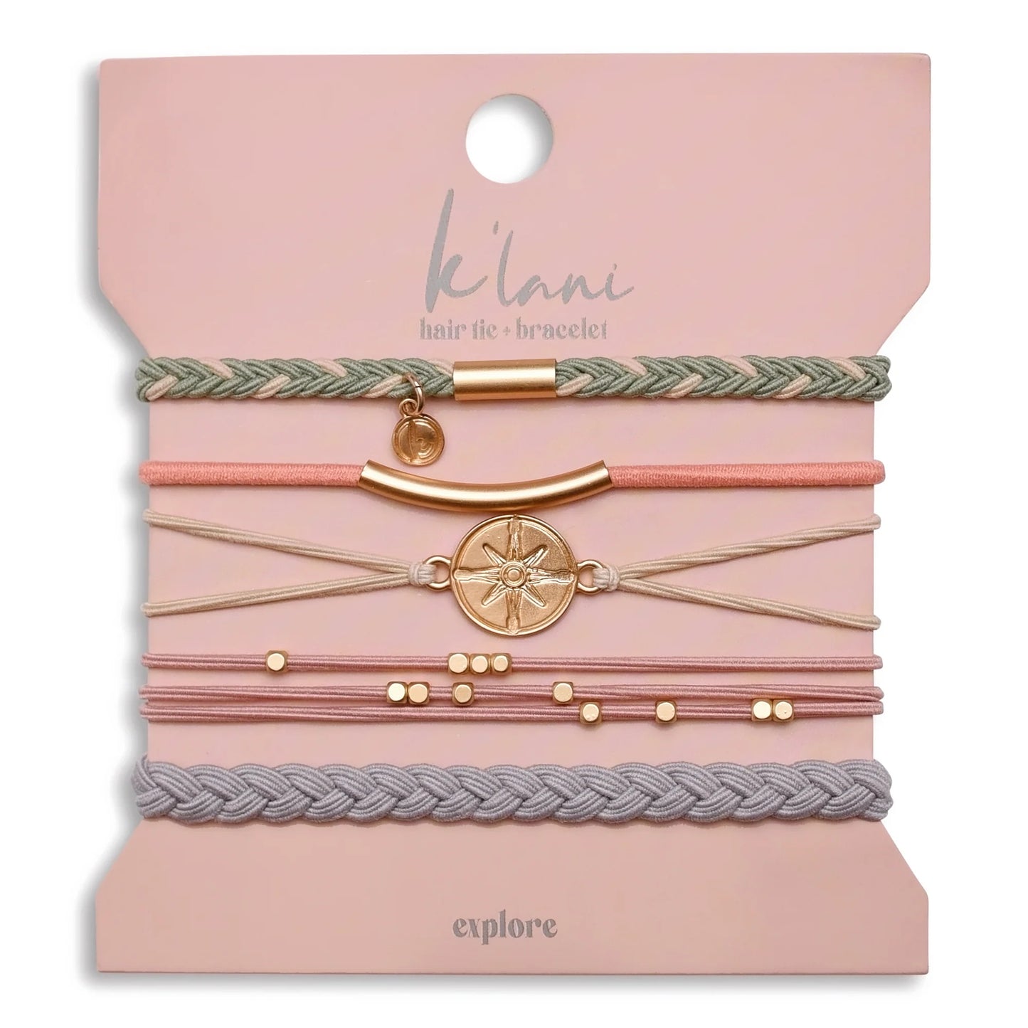 Explore Gold Charm Compass Hair Tie Bracelet Set