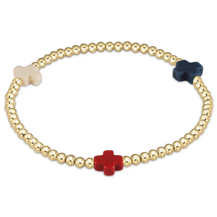 Signature Cross Gold Pattern 3mm Bead Bracelet Firecracker