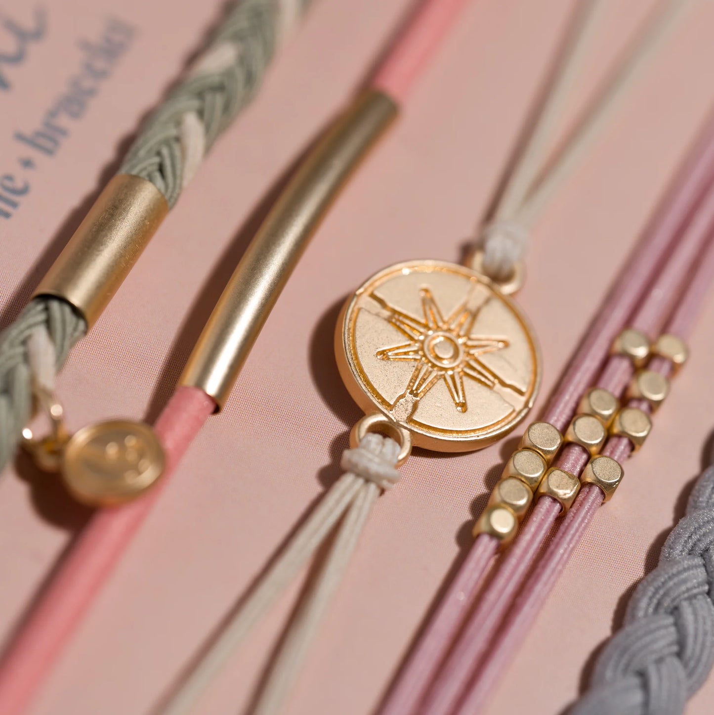 Explore Gold Charm Compass Hair Tie Bracelet Set