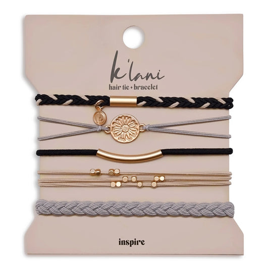 Inspire Flower Charm Hair Tie Bracelet Set