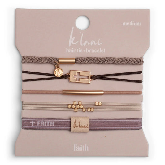 Faith Gold Cross Hair Tie Bracelet Set Large