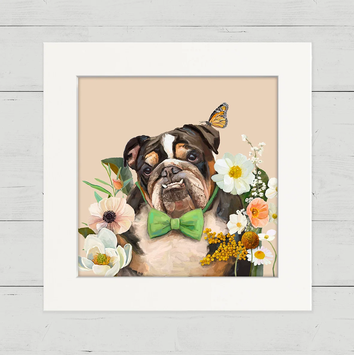 Floral Bulldog Happy Square Art
