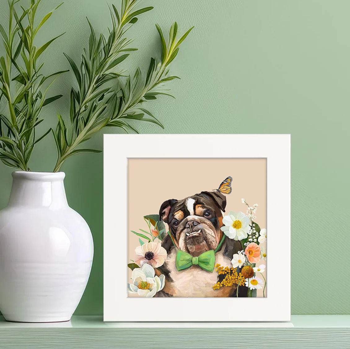 Floral Bulldog Happy Square Art