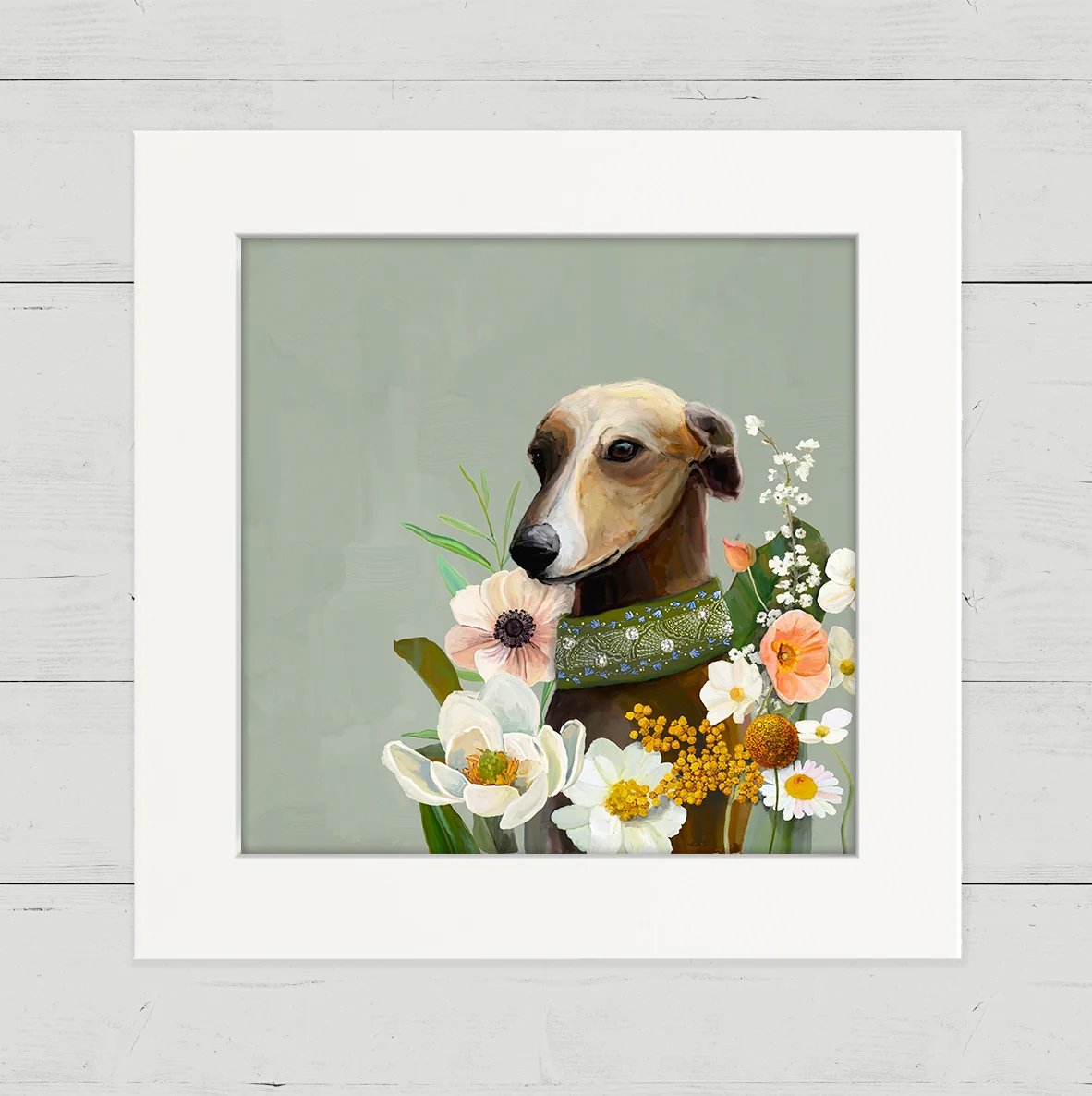 Floral Whippet Happy Square Art