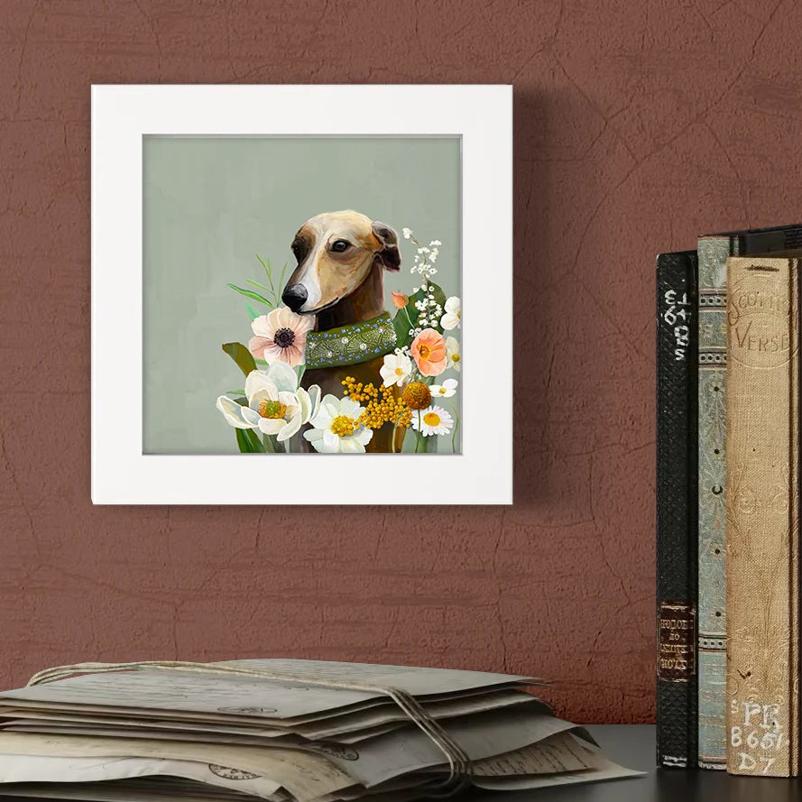 Floral Whippet Happy Square Art