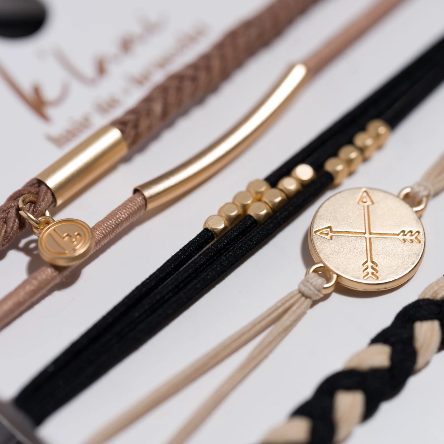Focus Gold Arrow Charm Hair Tie Bracelet Set