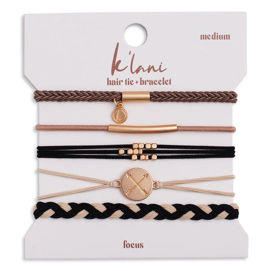Focus Gold Arrow Charm Hair Tie Bracelet Set