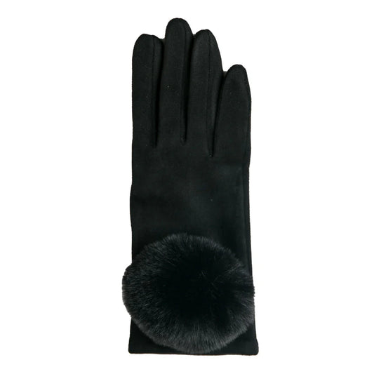 Mariah Glove Black With Large Faux Fur Pom