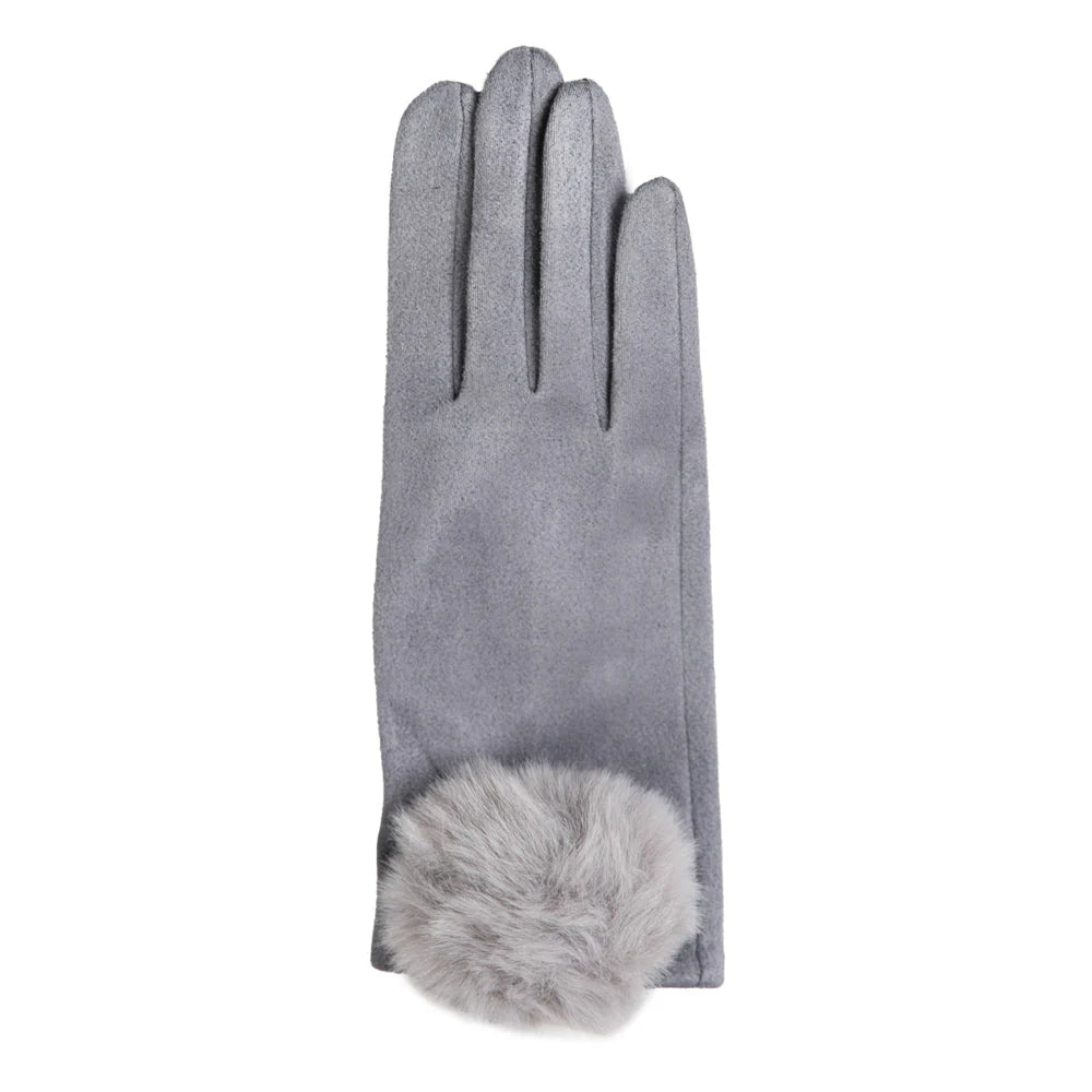 Mariah Glove Gray With Large Faux Fur Pom