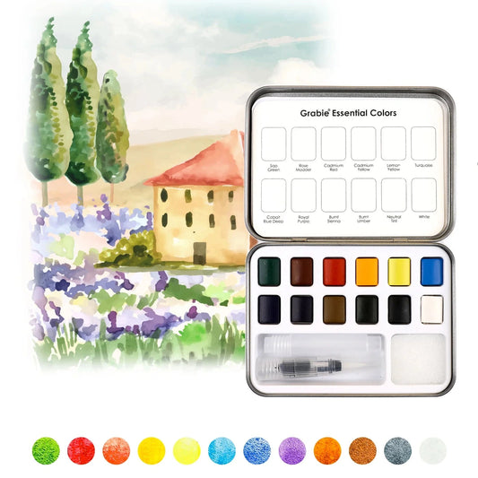 Watercolor Pocket Set of 12 with Brush Essential Colors