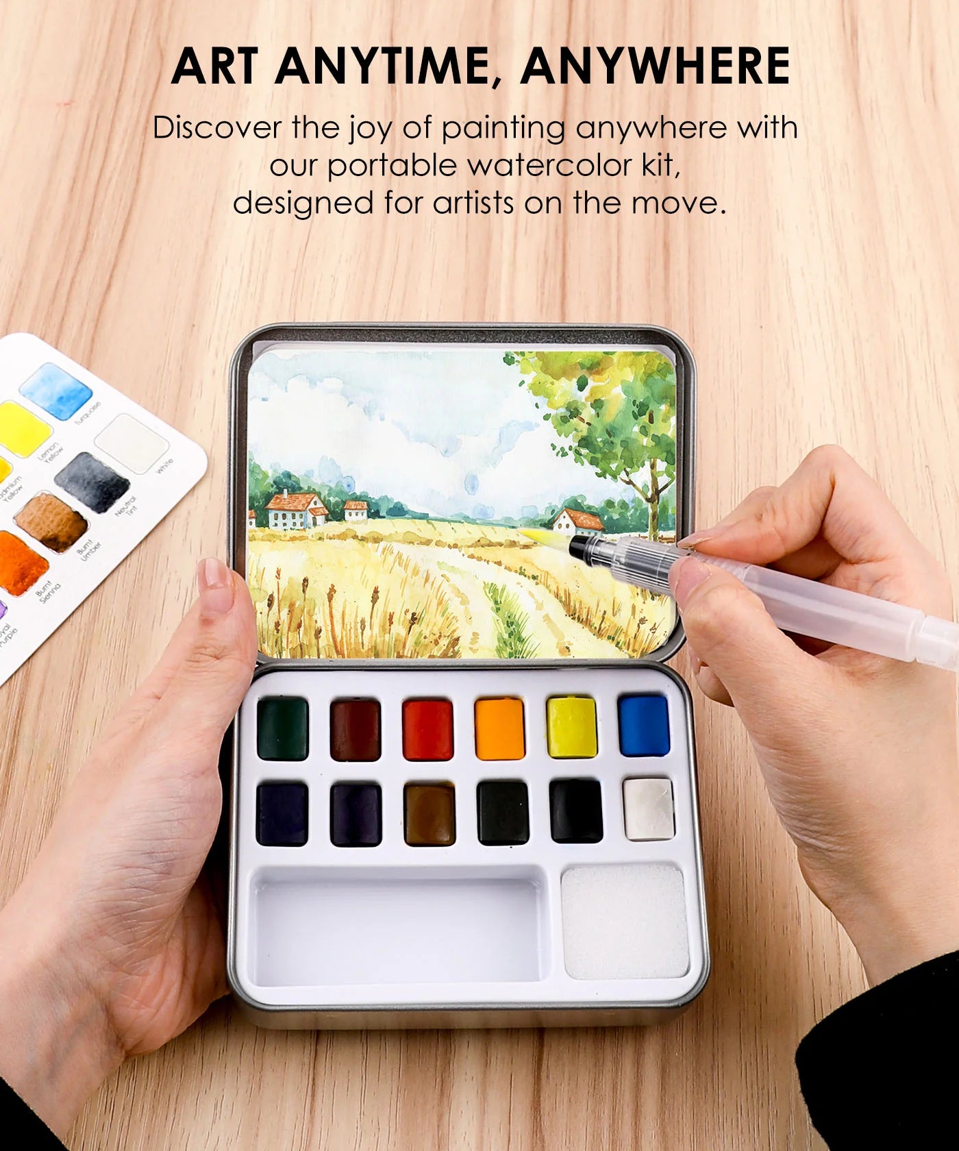 Watercolor Pocket Set of 12 with Brush Essential Colors
