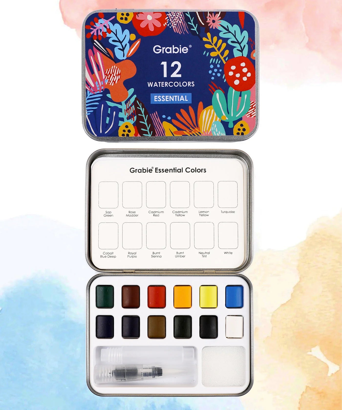 Watercolor Pocket Set of 12 with Brush Essential Colors