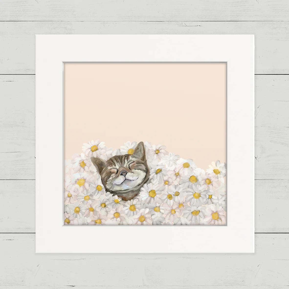 Happy as a Cat in Daisies Happy Square Art