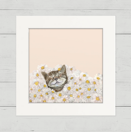Happy as a Cat in Daisies Happy Square Art