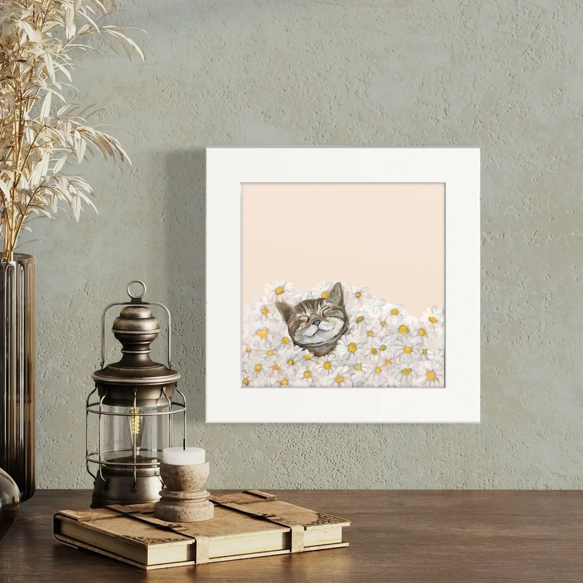 Happy as a Cat in Daisies Happy Square Art