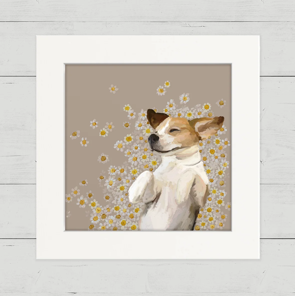 Happy as a Dog in Daisies Happy Square Art