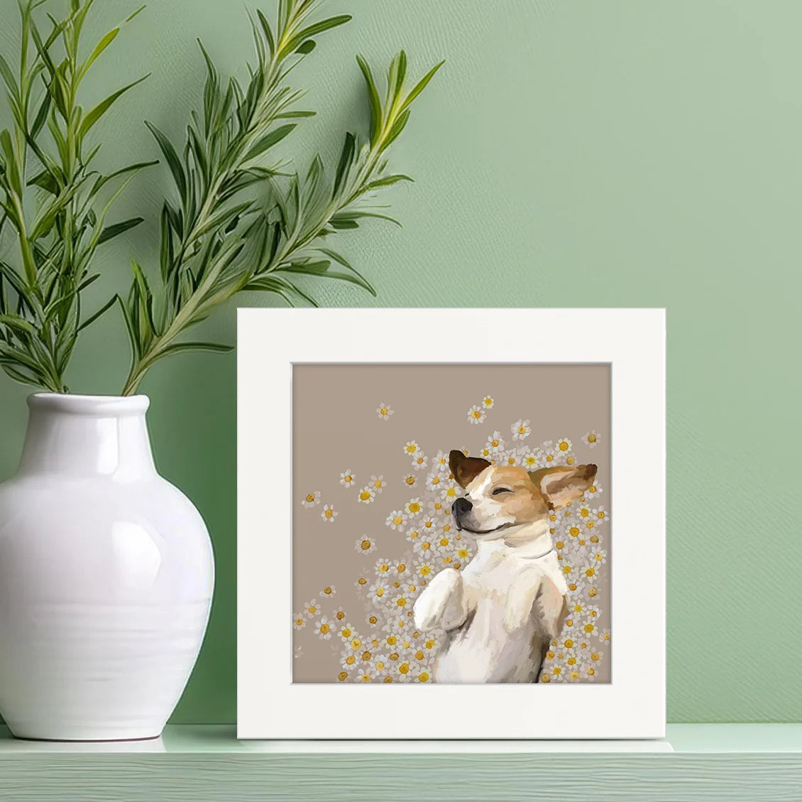 Happy as a Dog in Daisies Happy Square Art