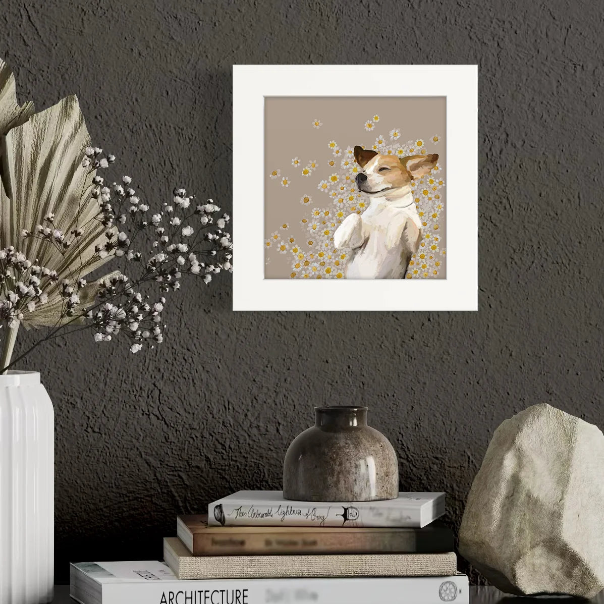 Happy as a Dog in Daisies Happy Square Art