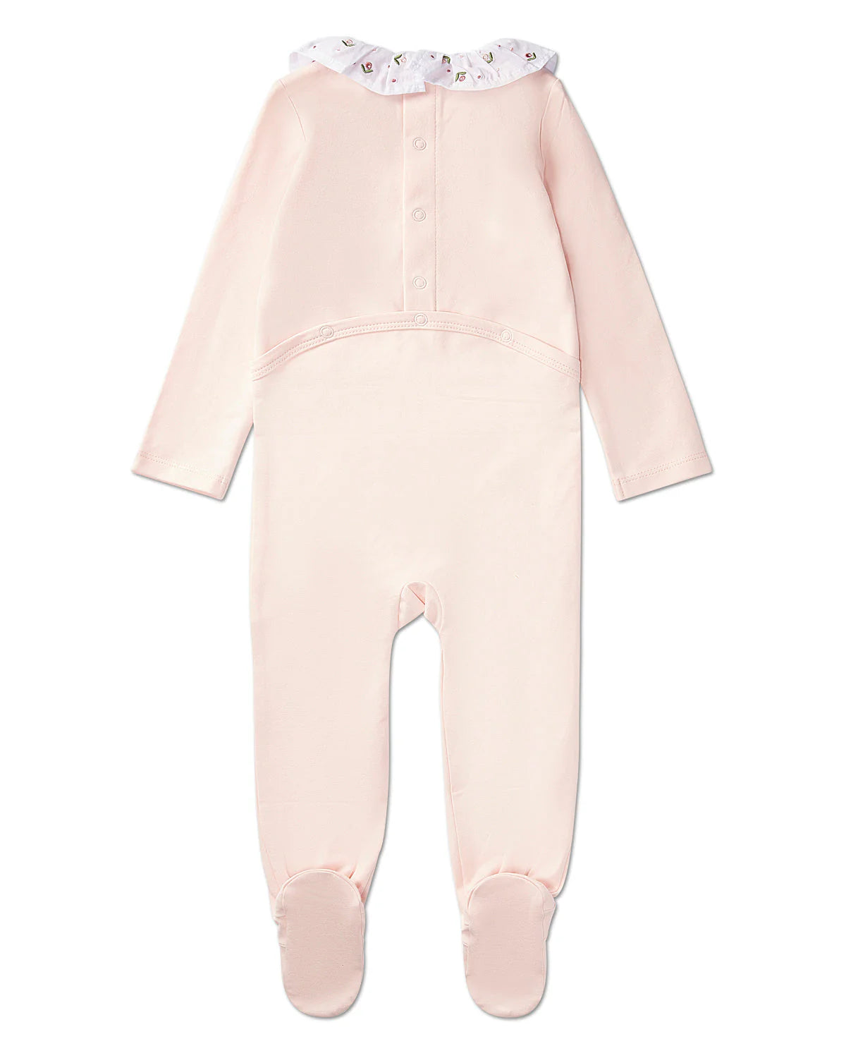 Embroidered Flower Ruffle-Collar Footie