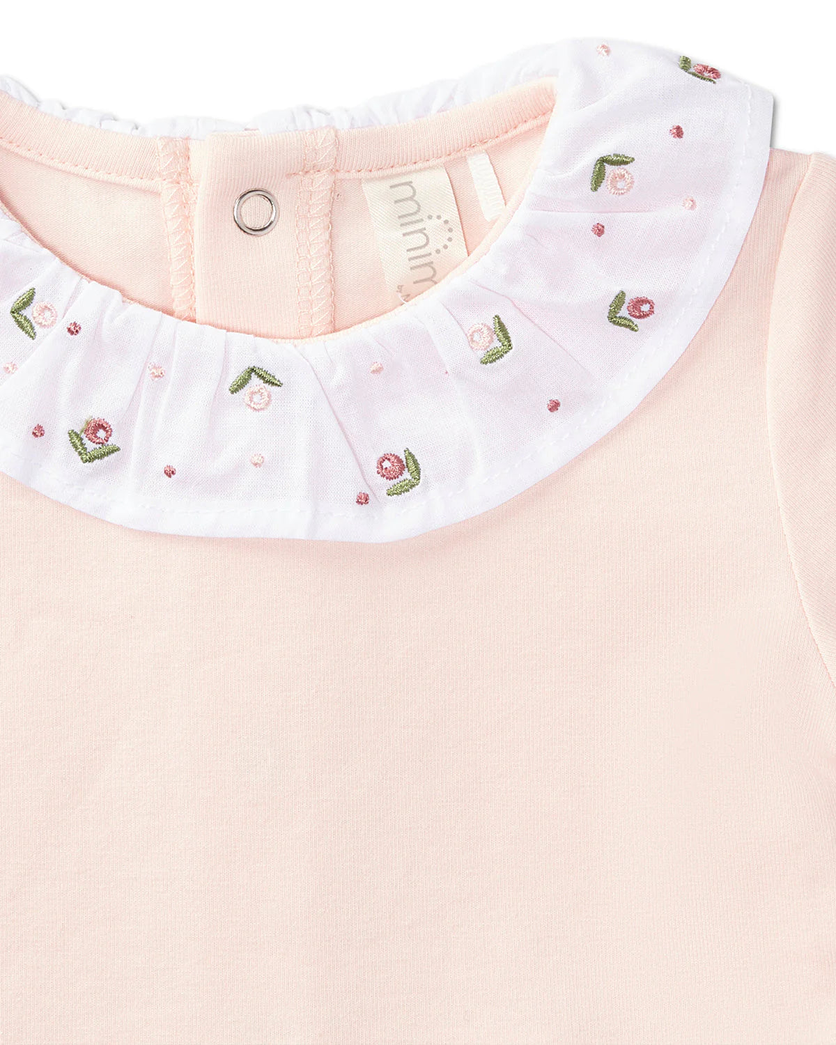 Embroidered Flower Ruffle-Collar Footie