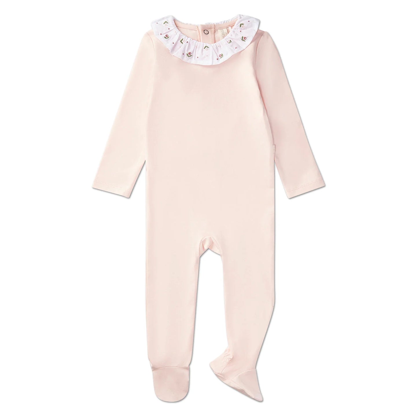 Embroidered Flower Ruffle-Collar Footie