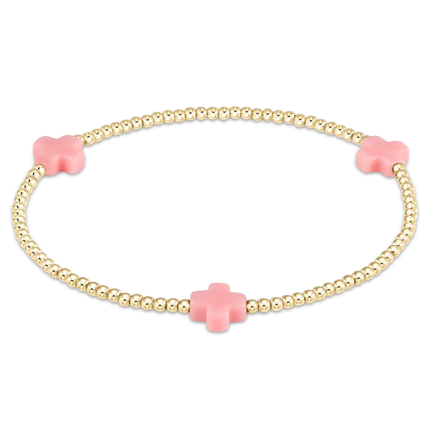 Pink Signature Cross 2mm Gold Bracelet